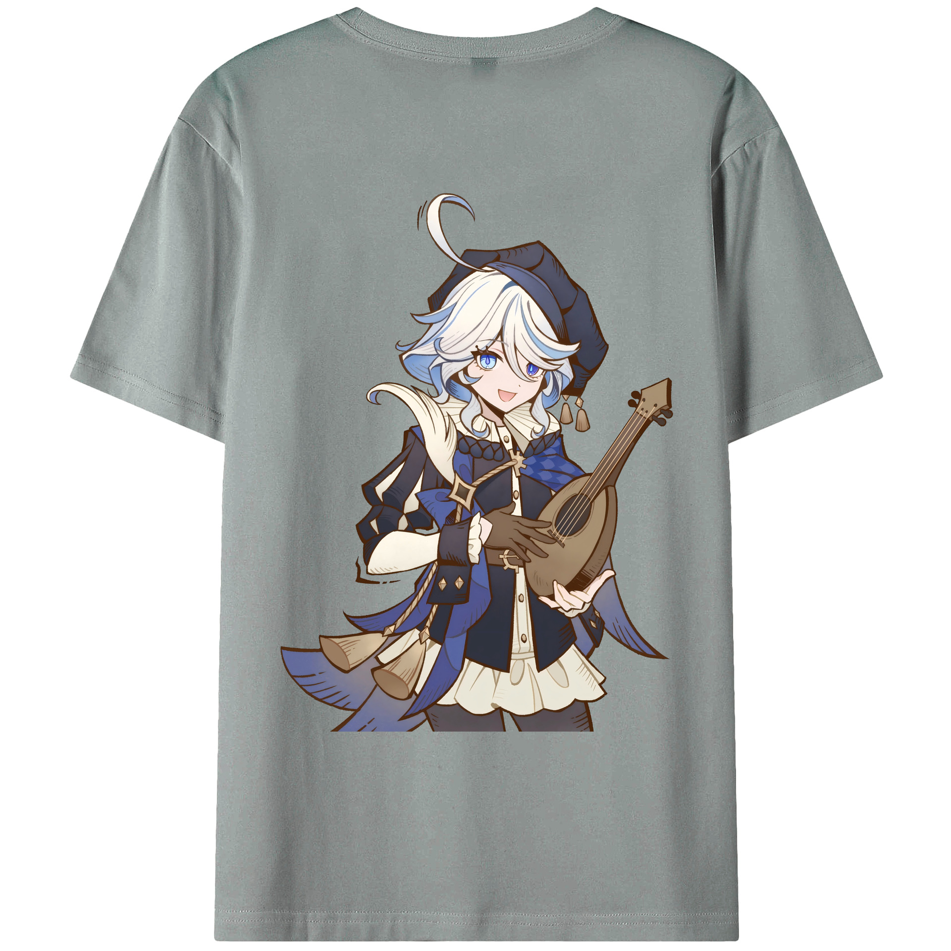 げんし神 フリーナ genshin Furina 綿100％ メンズ半袖Tシャツ（バックプリント） 通気性